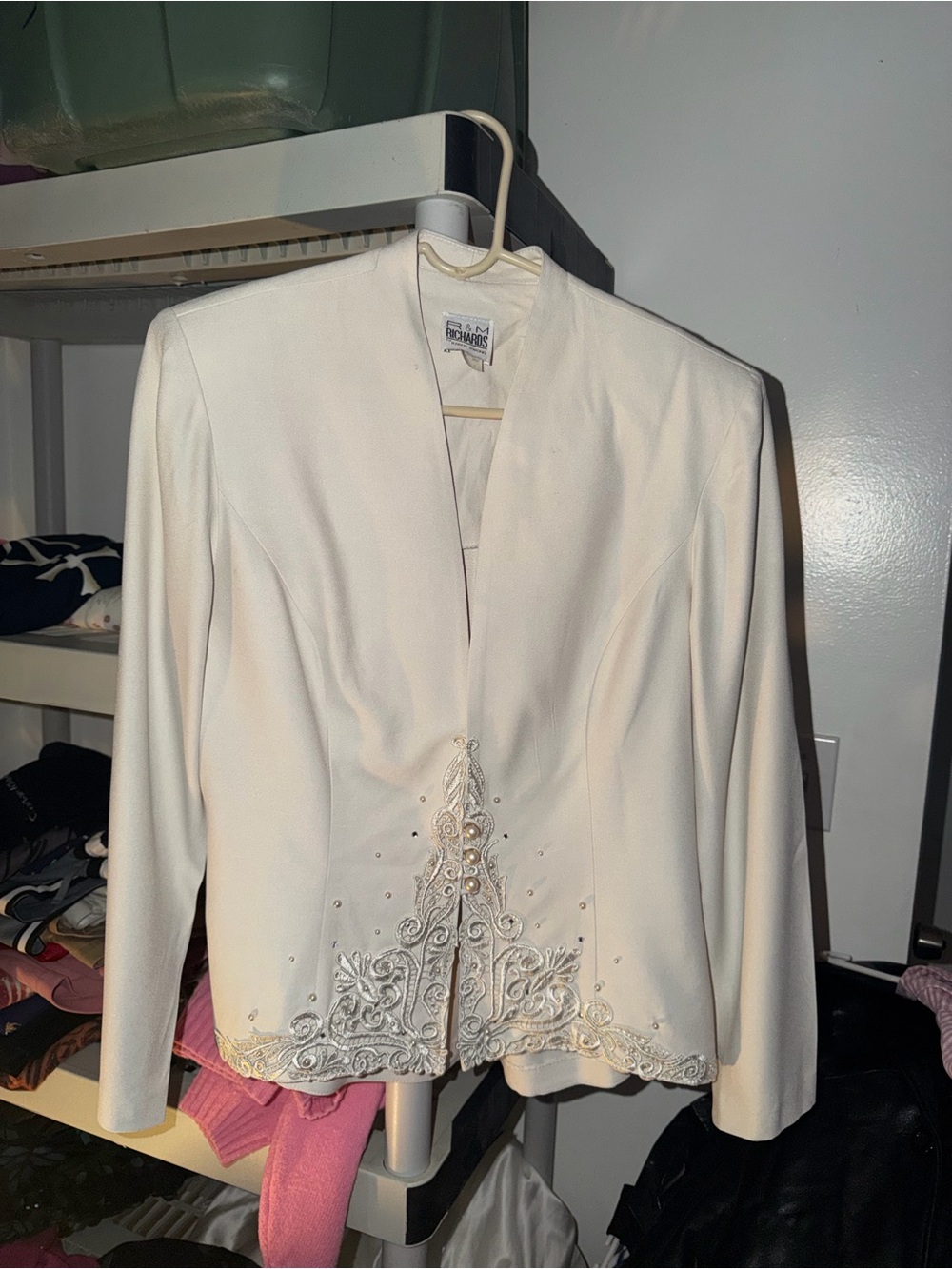 R&M Richards Cream Embellished Women's Blazer W Matching long skirt Elegant 14